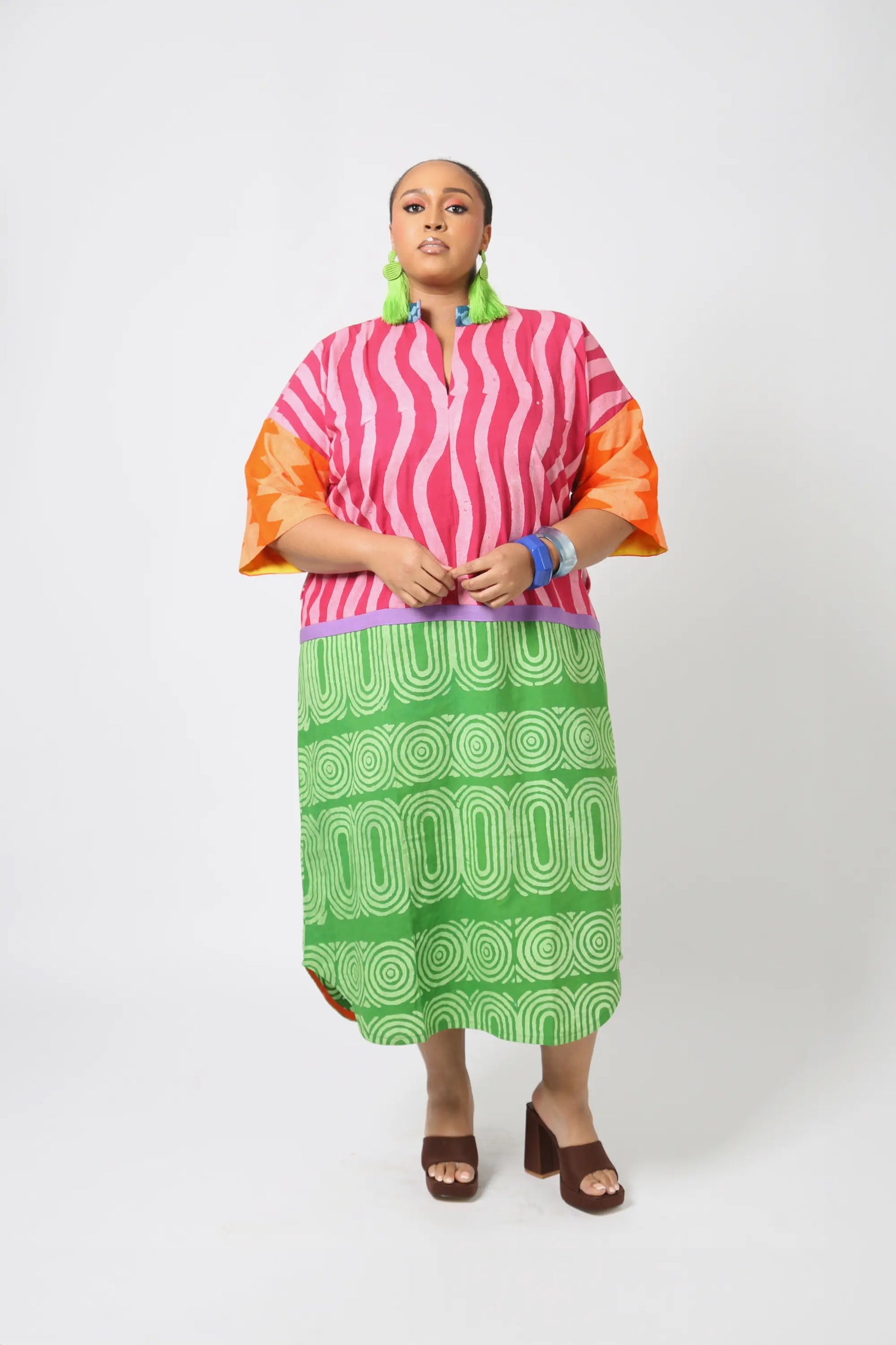 peach, lemon and pink multicolour kaftan