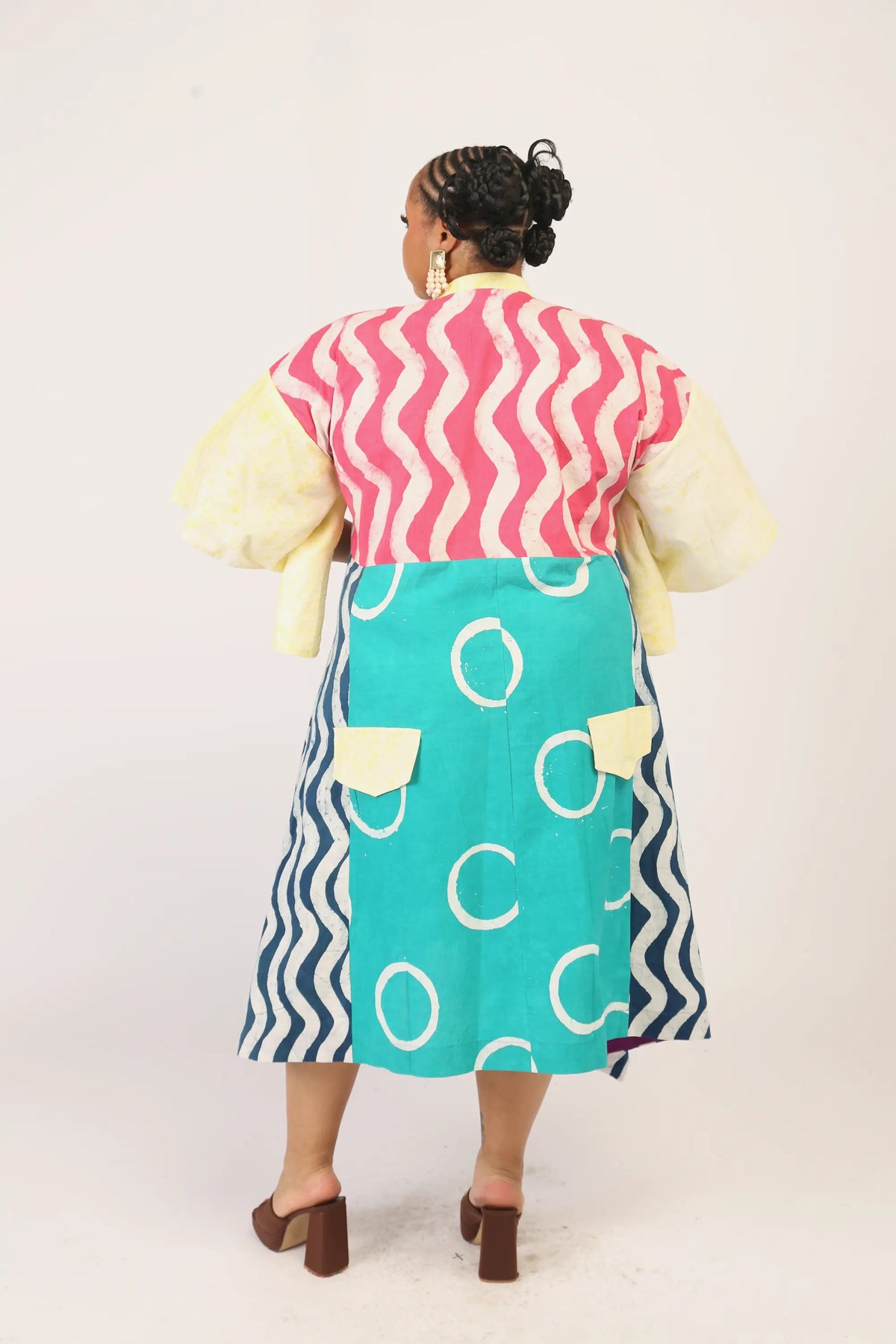 pink and white multicolour shirt dress