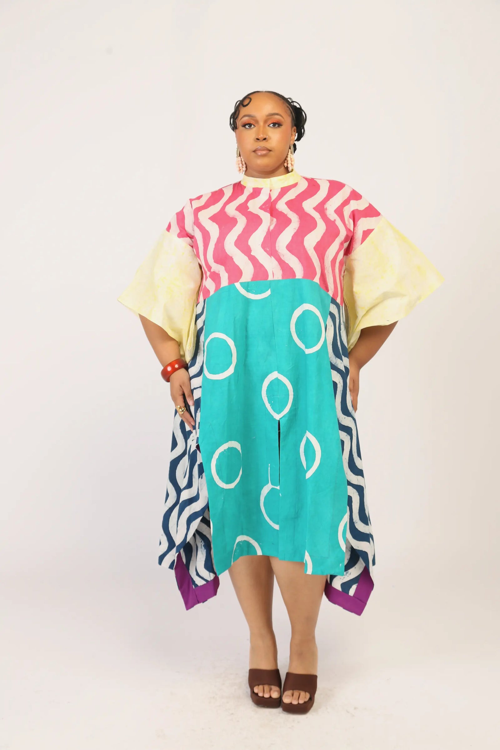 pink and white multicolour shirt dress