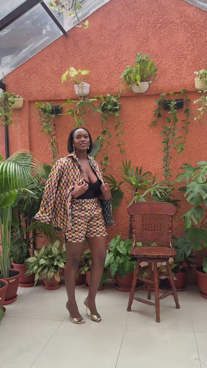 IMANI GRID SHIRT AND SHORT SET