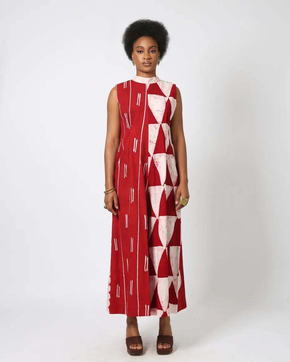red and white multiprint jumpsuit