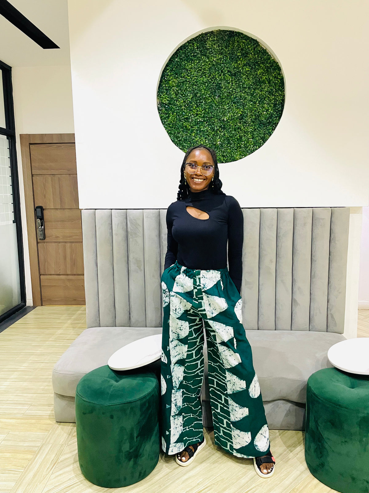 green and white multiprint strip culottes 