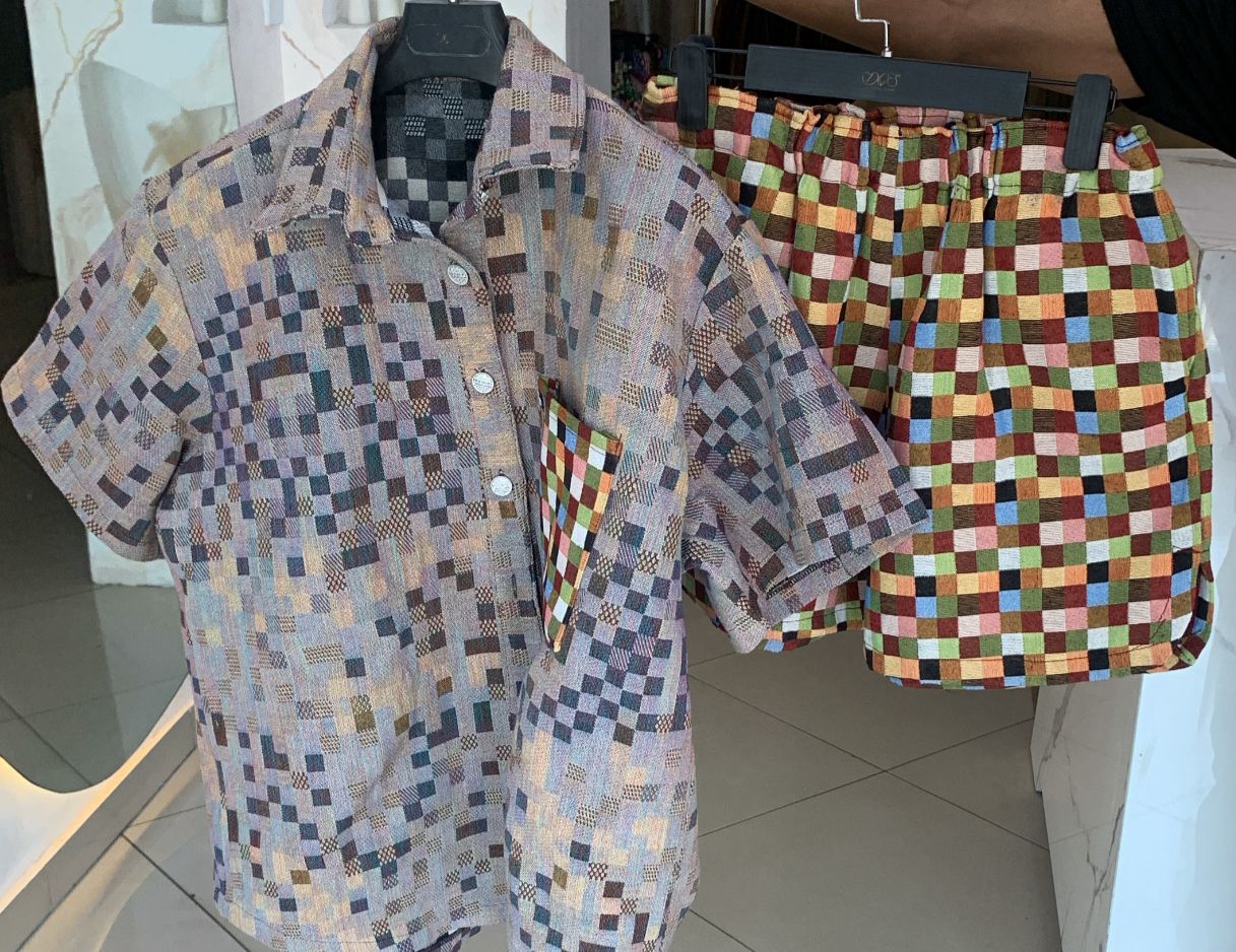 IMANI GRID SHIRT AND SHORT SET