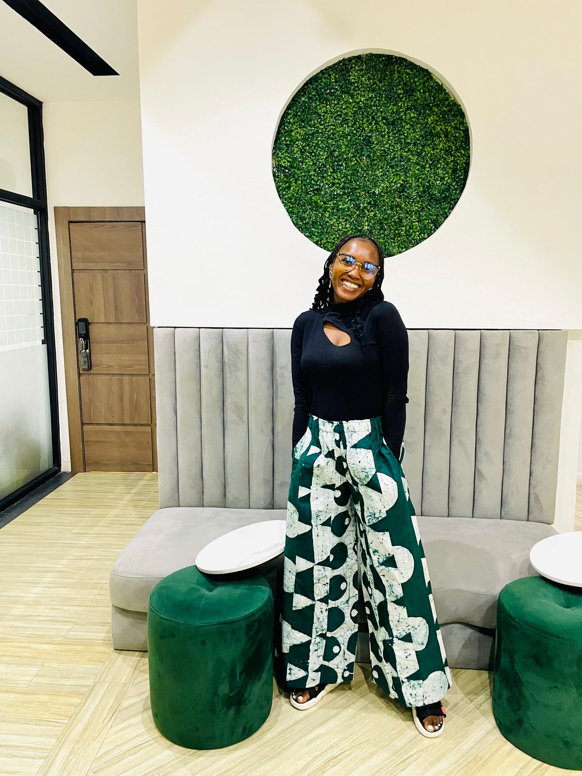 green and white multiprint strip culottes 