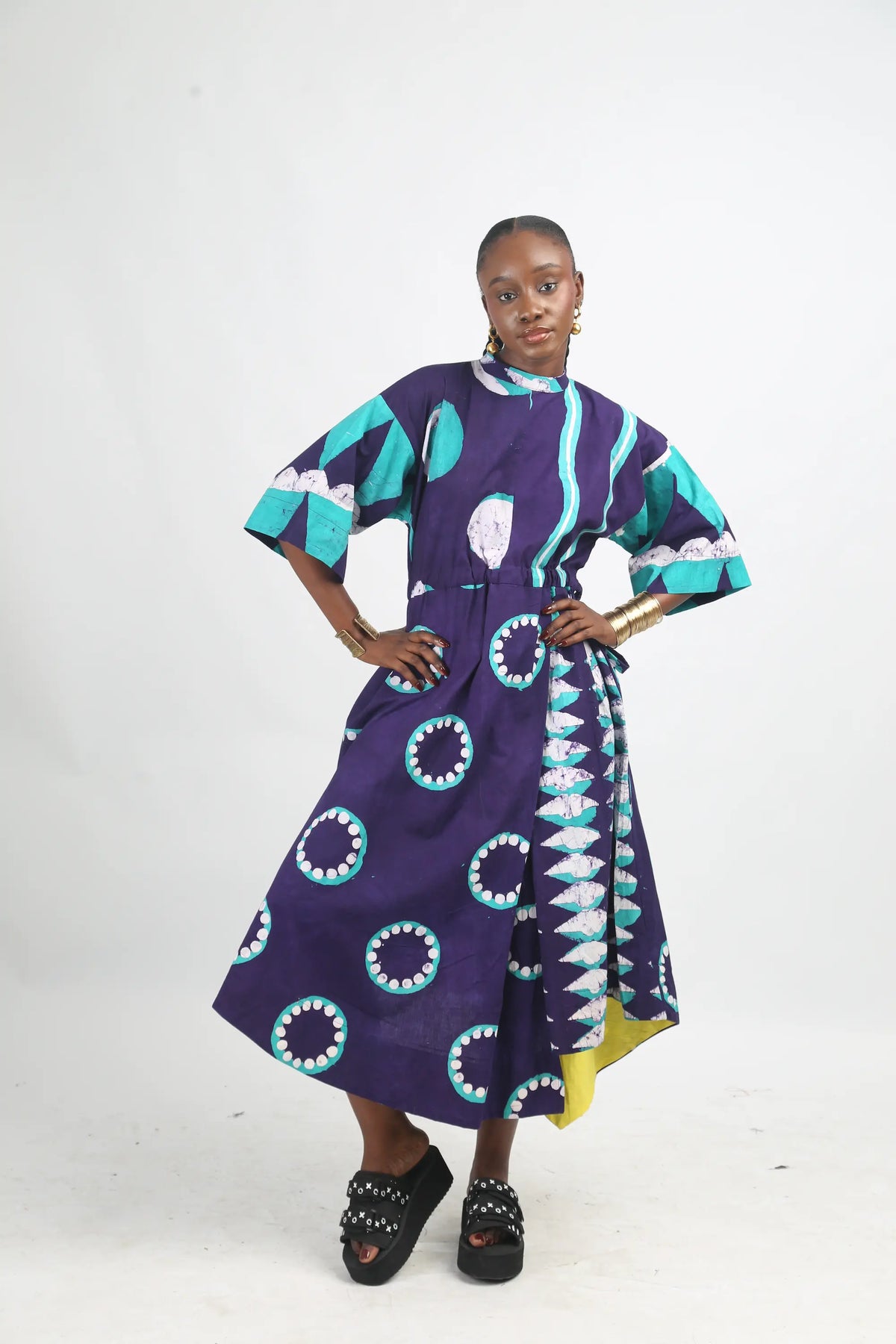 white, seagreen and purple multiprint midi iro dress