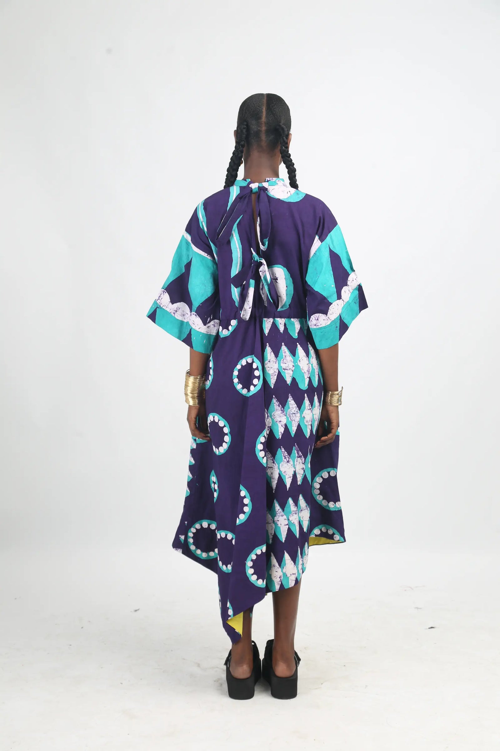white, seagreen and purple multiprint midi iro dress