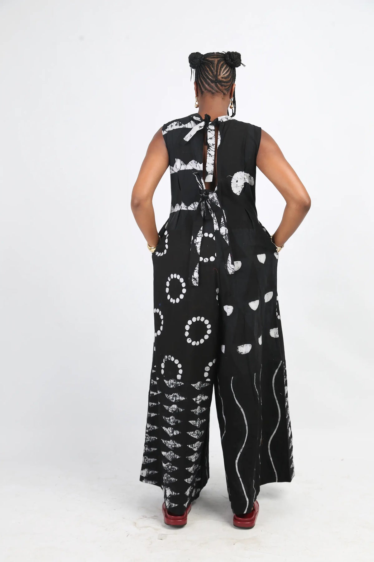 white and black multiprint jumpsuit