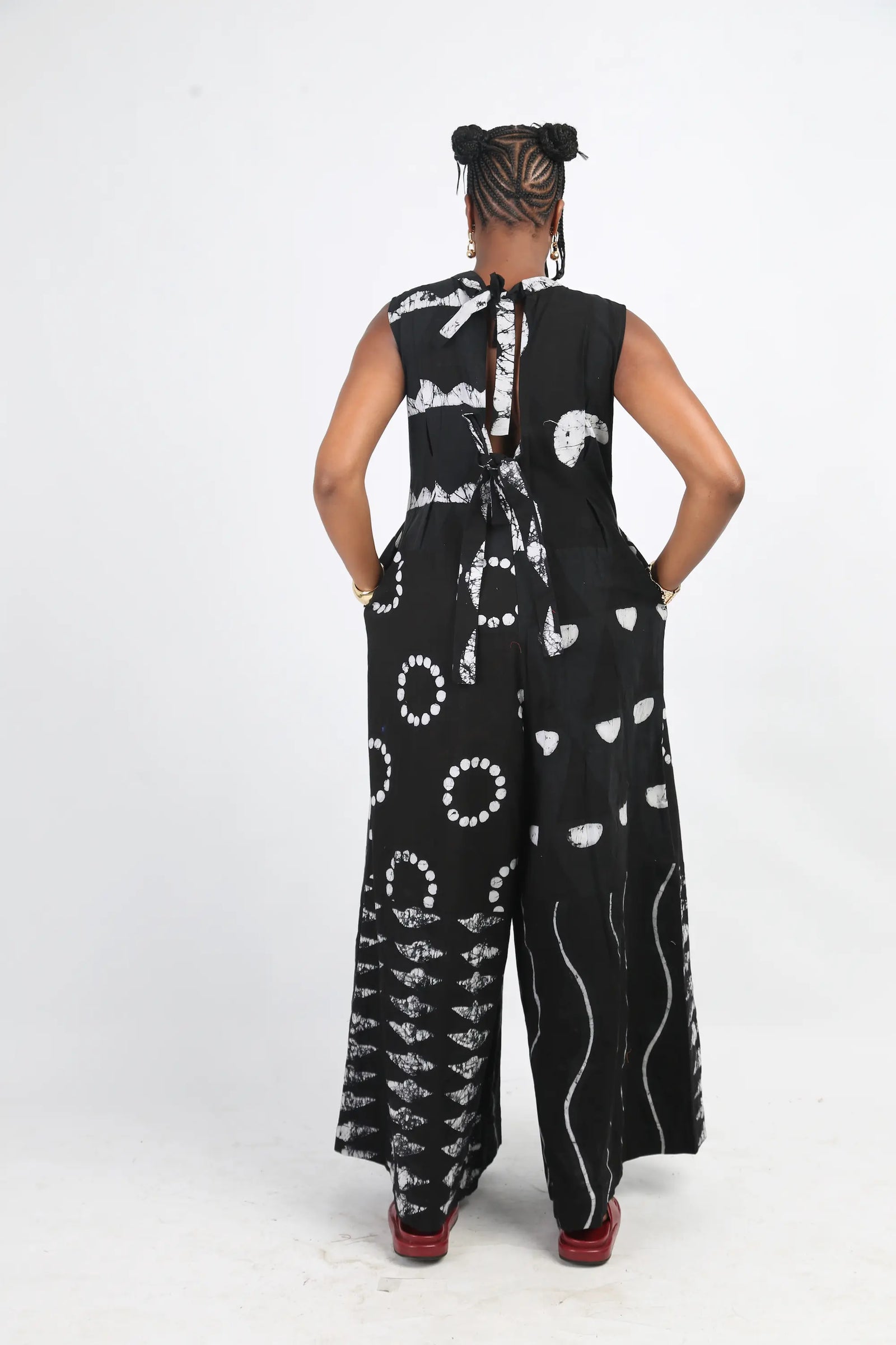 white and black multiprint jumpsuit