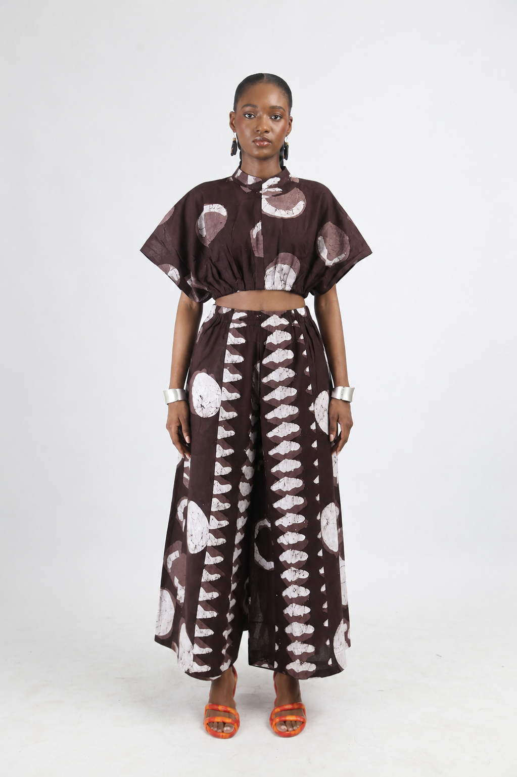 white and brown multiprint culottes