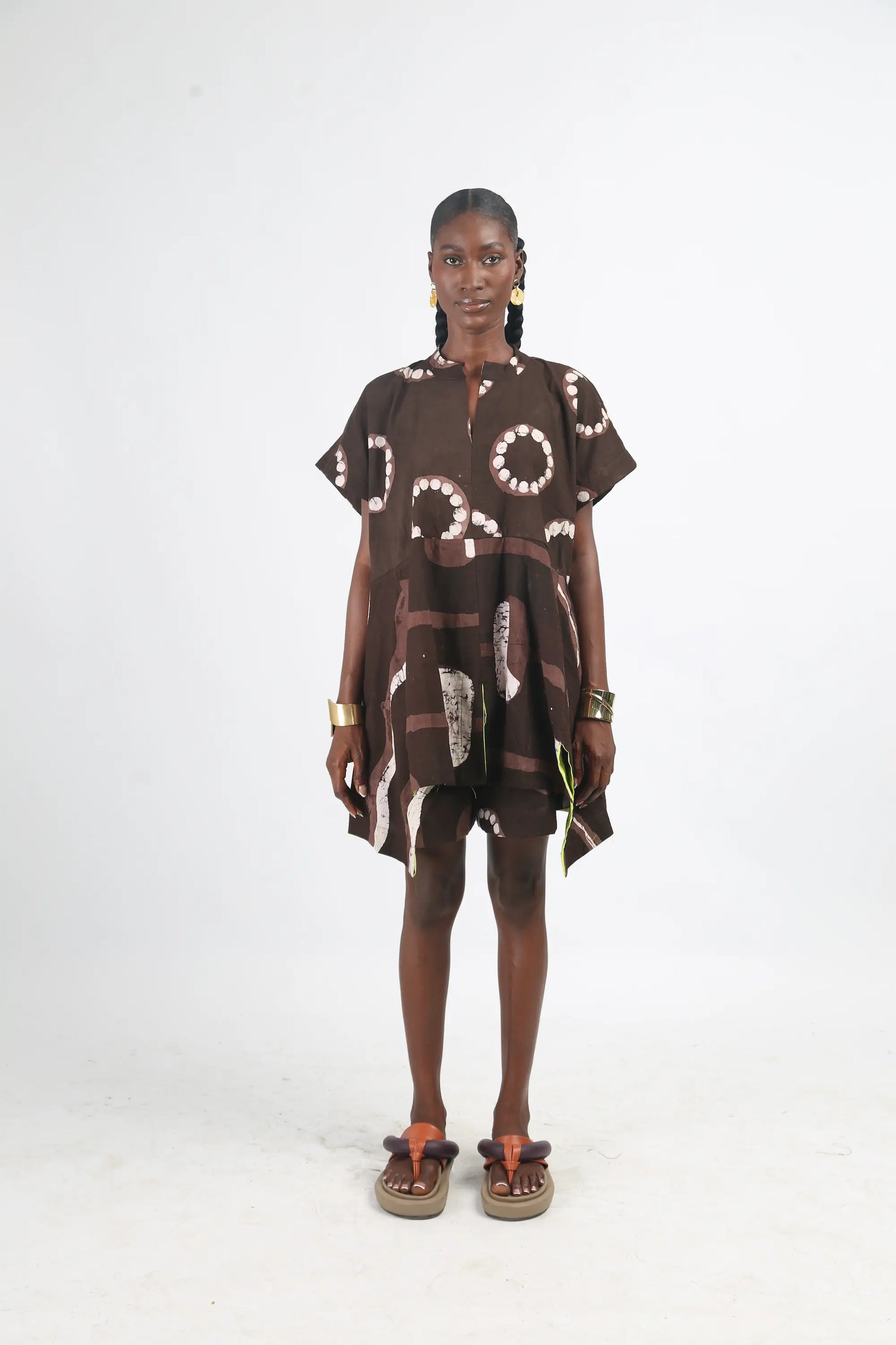 white and brown multiprint osaka top