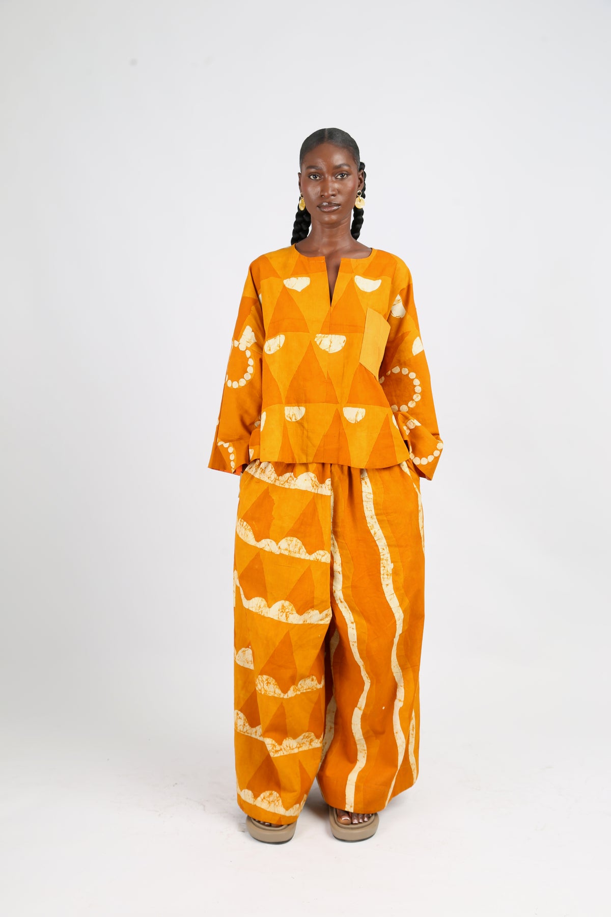 white and golden yellow multiprint buba shirt