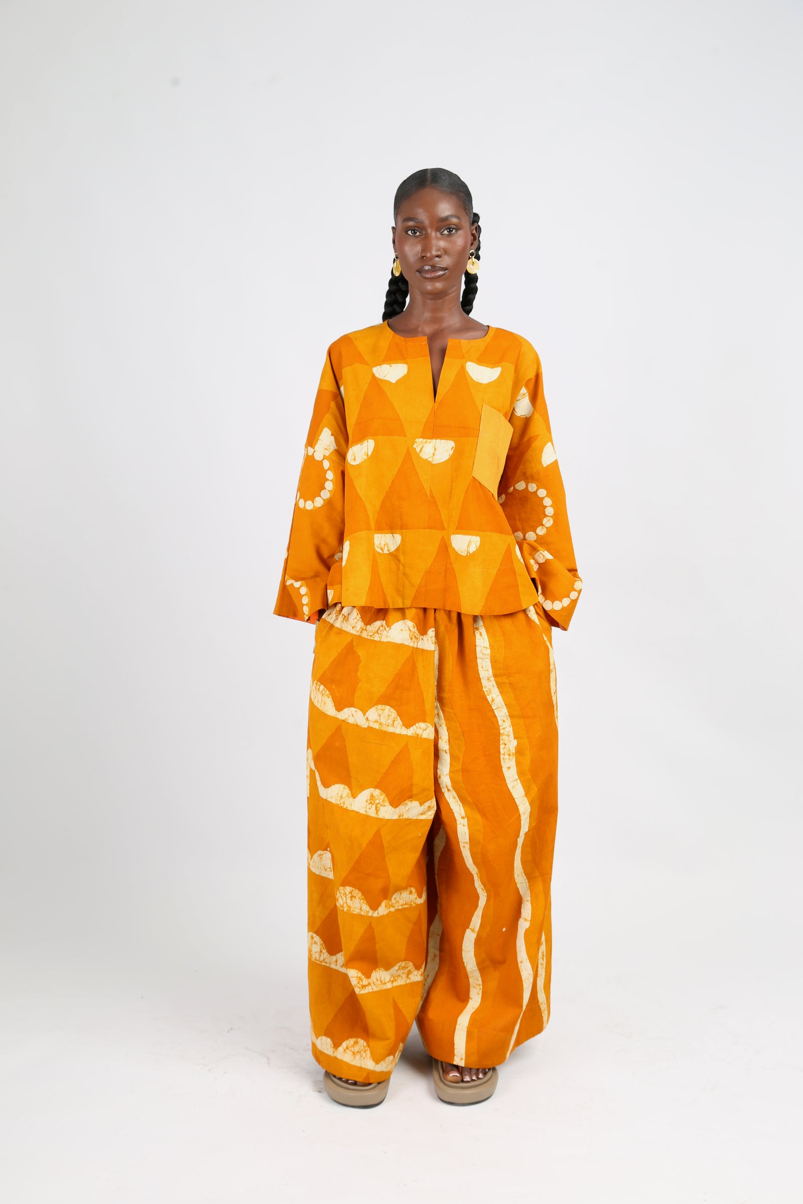white and golden yellow multiprint buba shirt