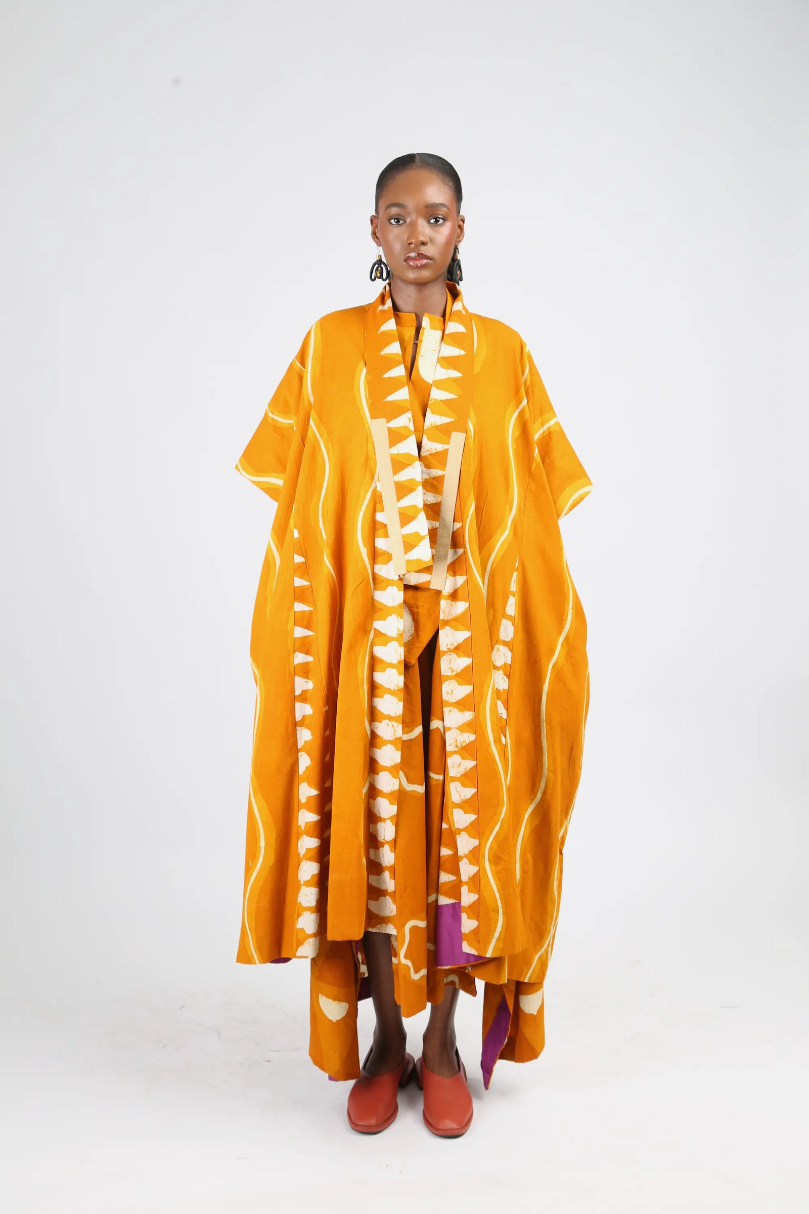 white and golden yellow multiprint kimono