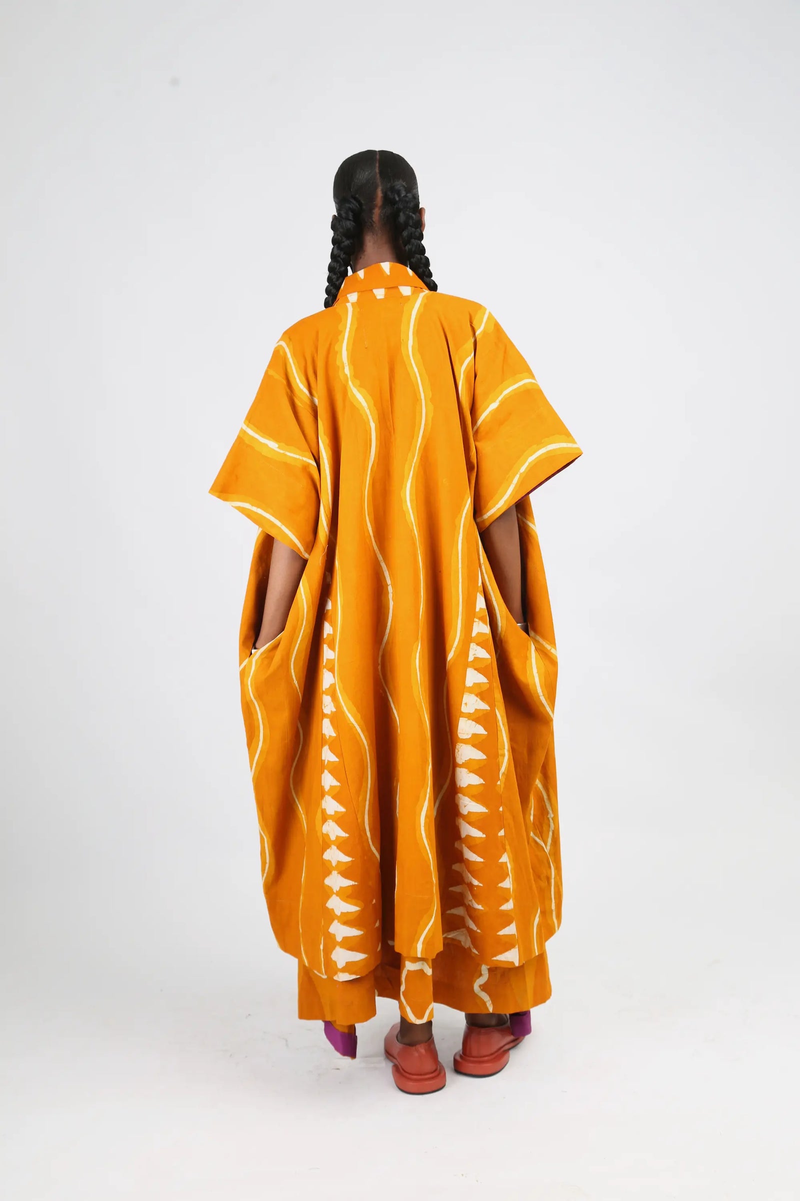 white and golden yellow multiprint kimono