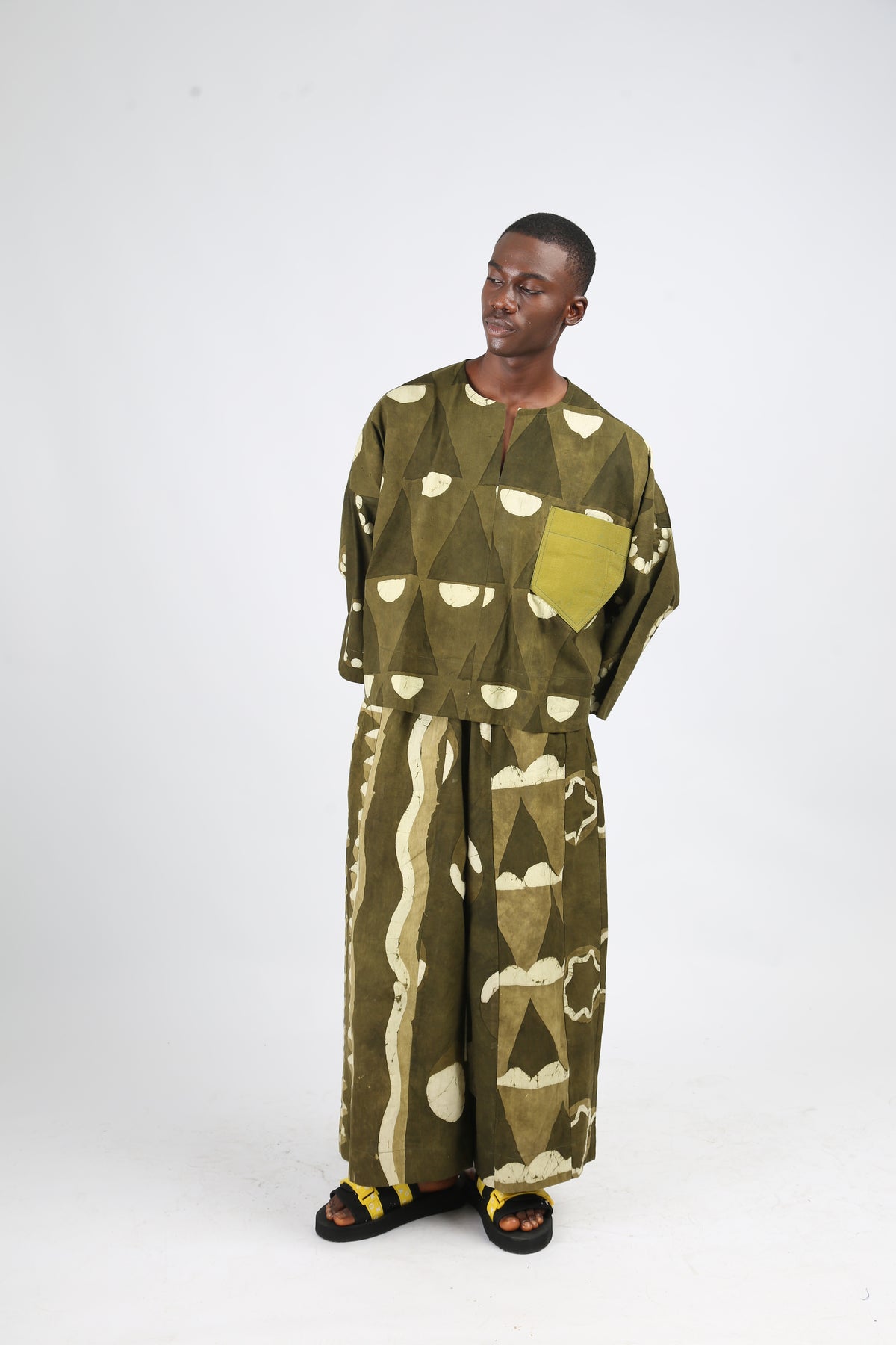 white and khaki multiprint buba shirt