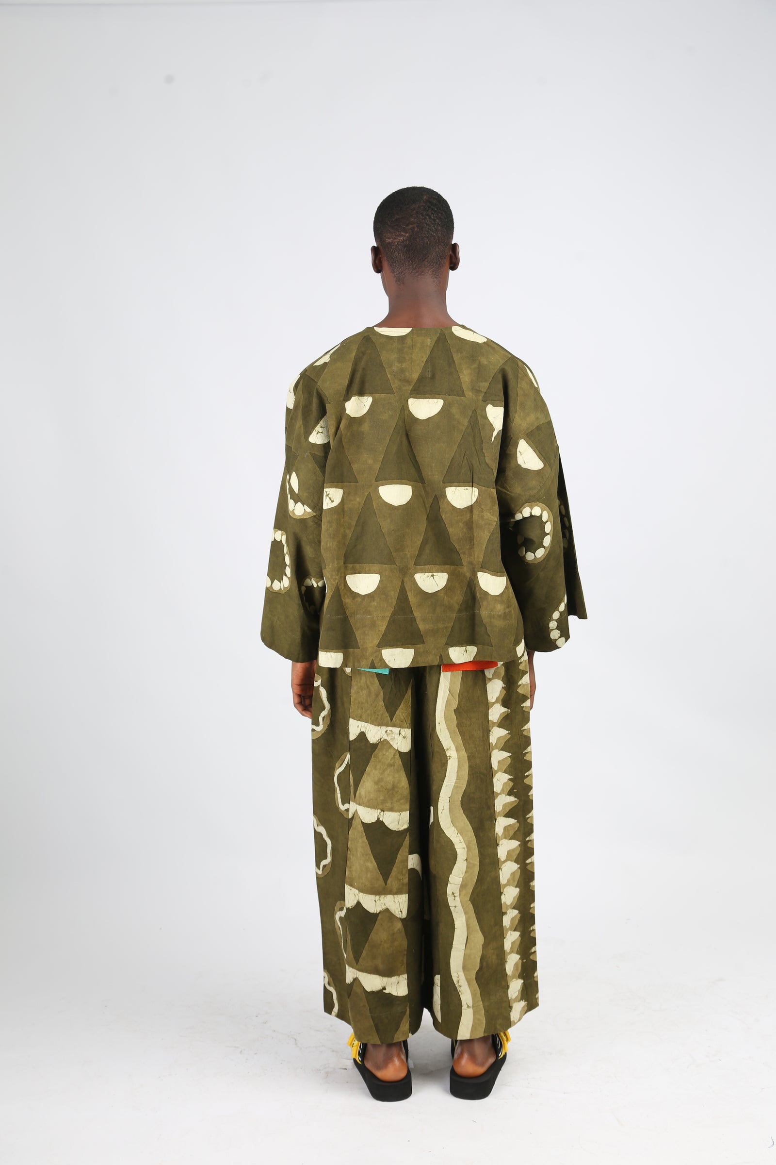 white and khaki multiprint buba shirt