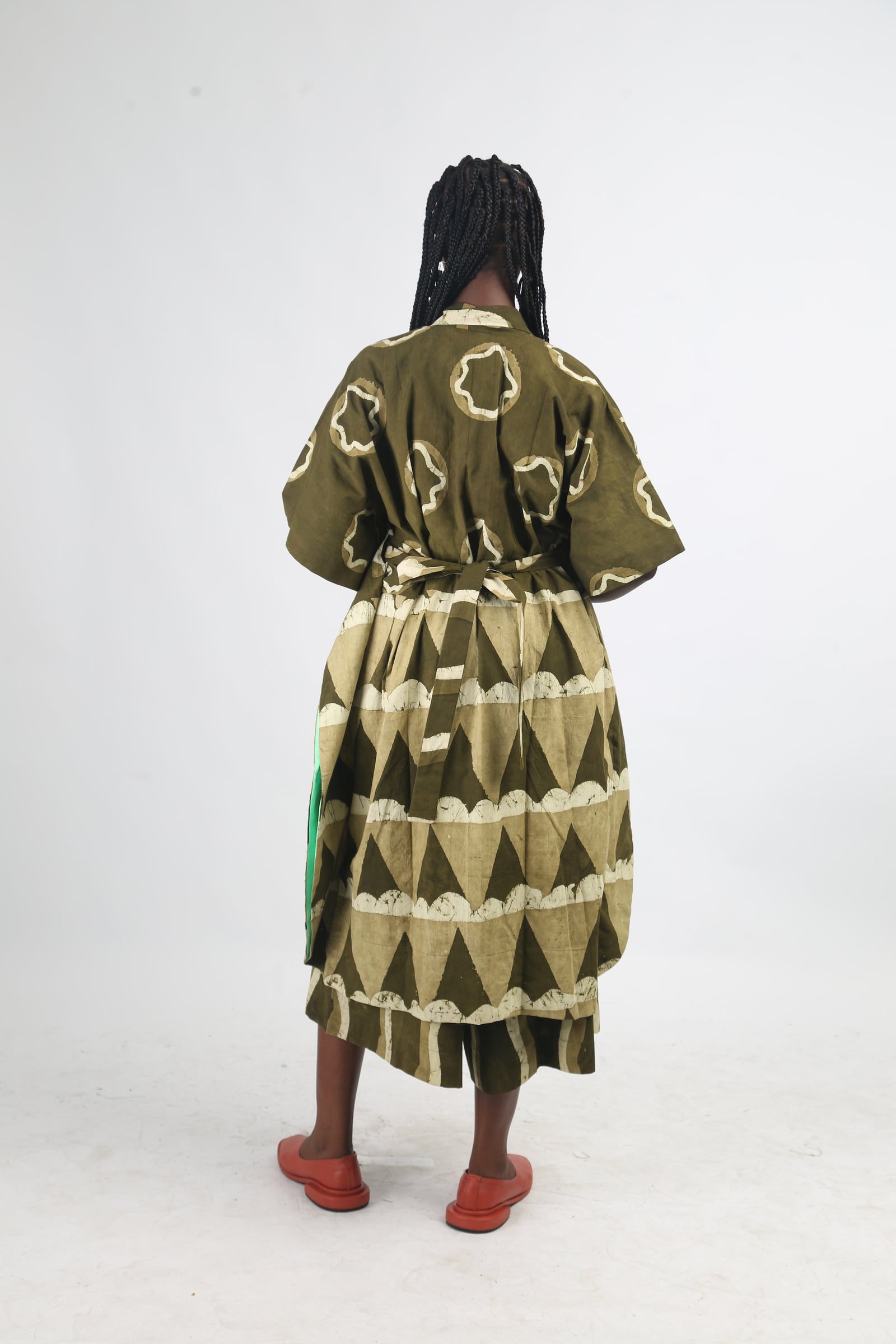 white and khaki multiprint kimono