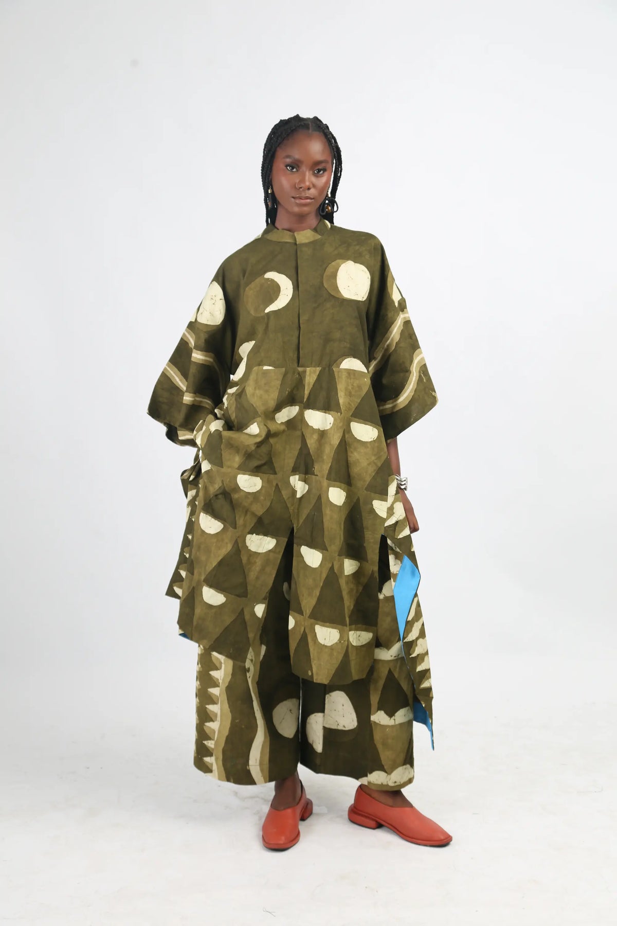 white and khaki multiprint shirt dress