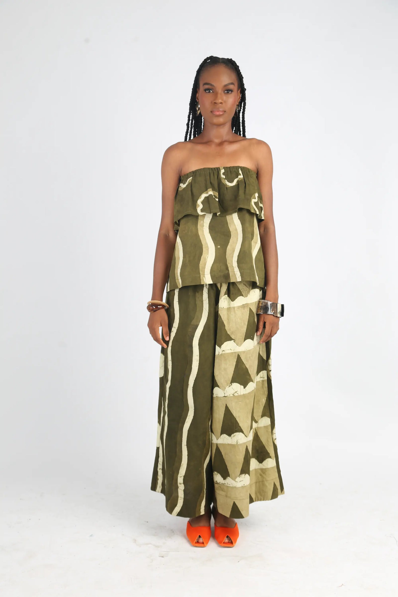 white and khaki multiprint tube top