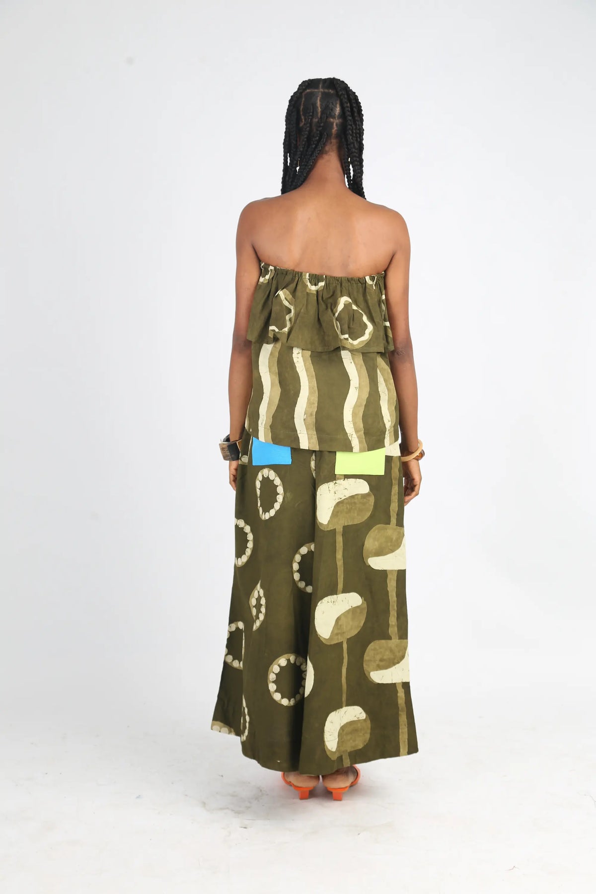 white and khaki multiprint tube top