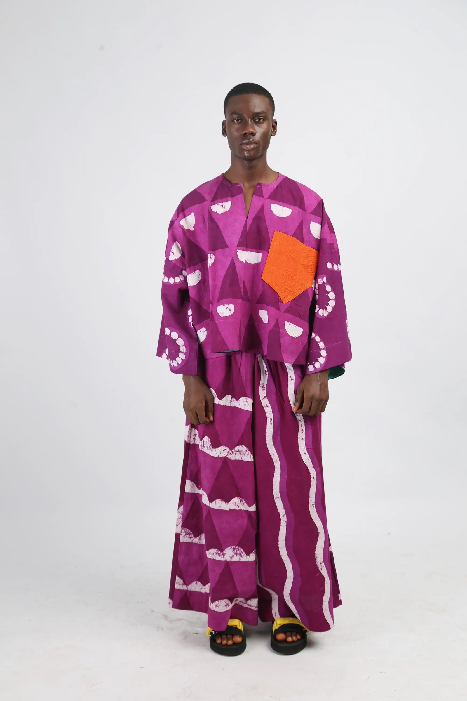 white and magenta multiprint buba shirt