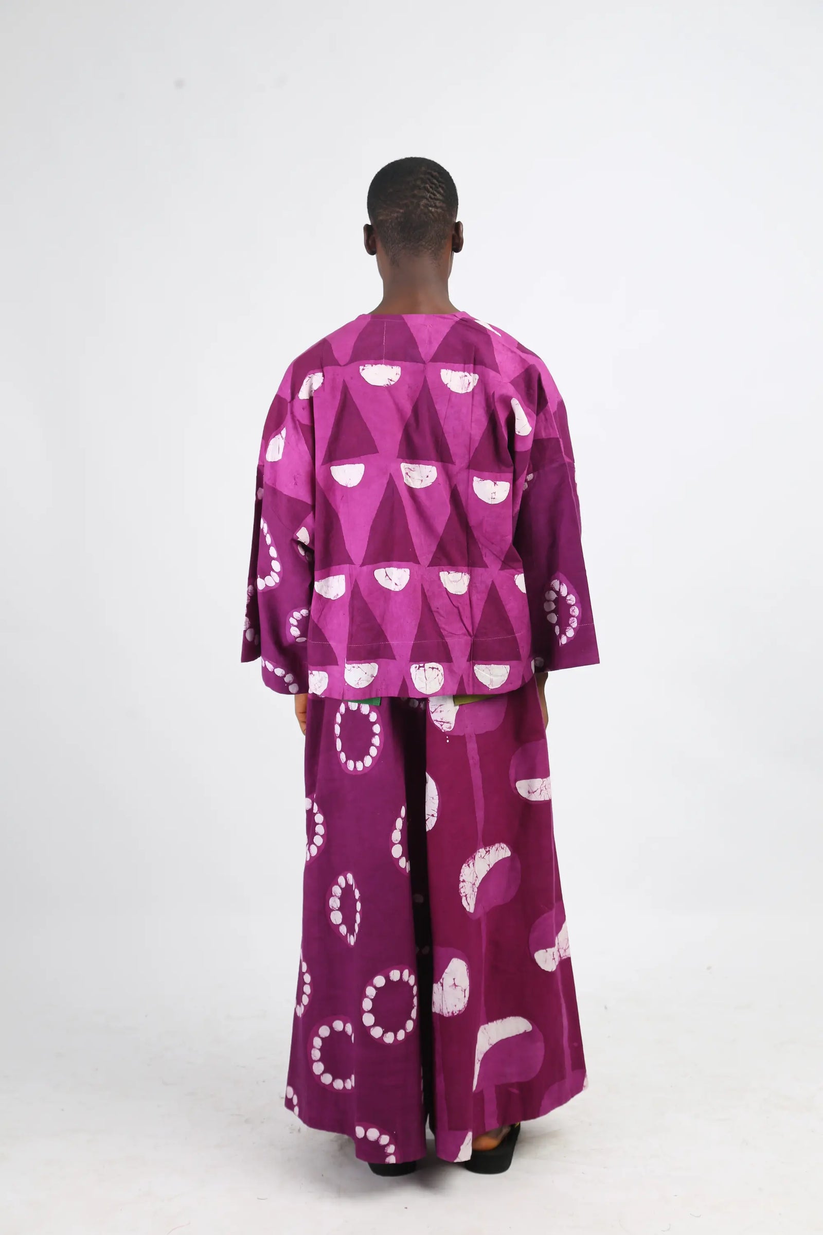 white and magenta multiprint buba shirt