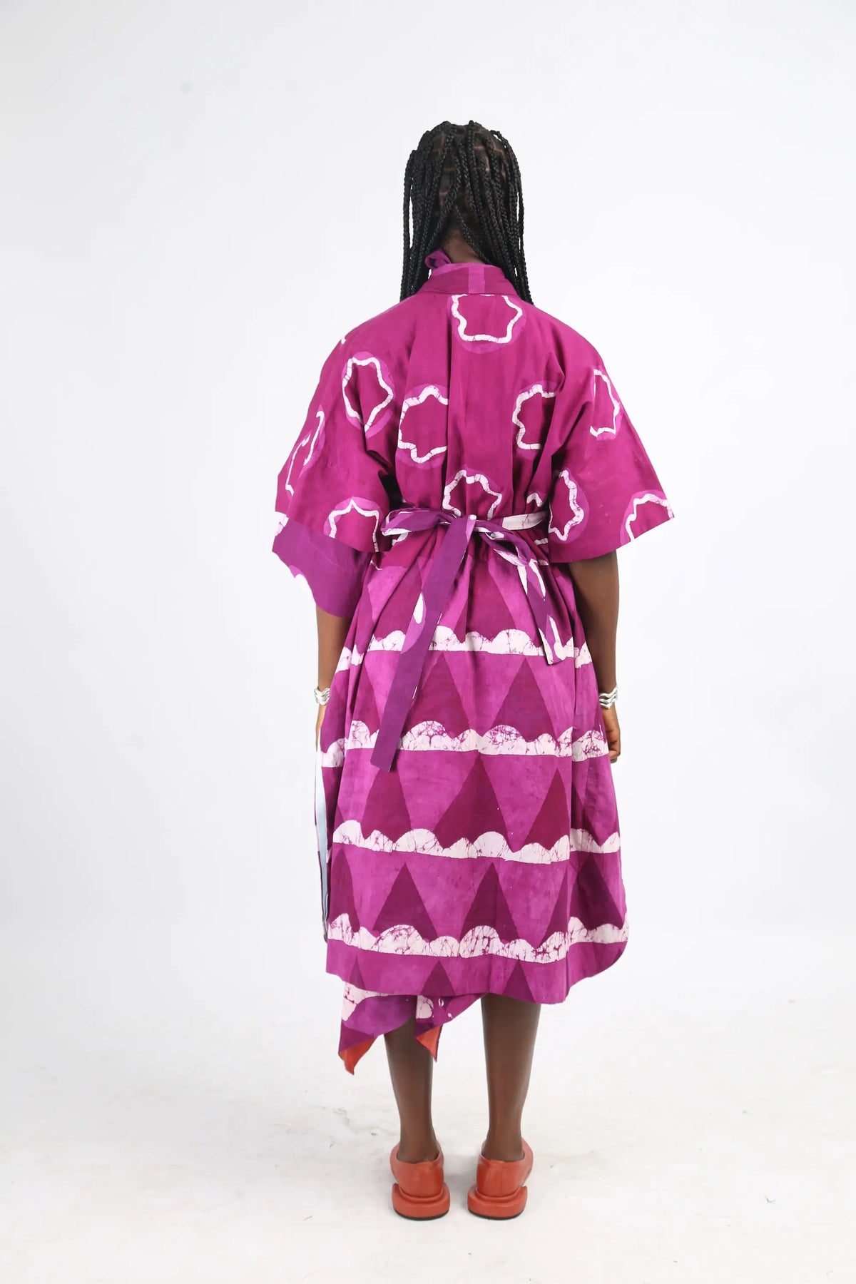 white and magenta multiprint kimono