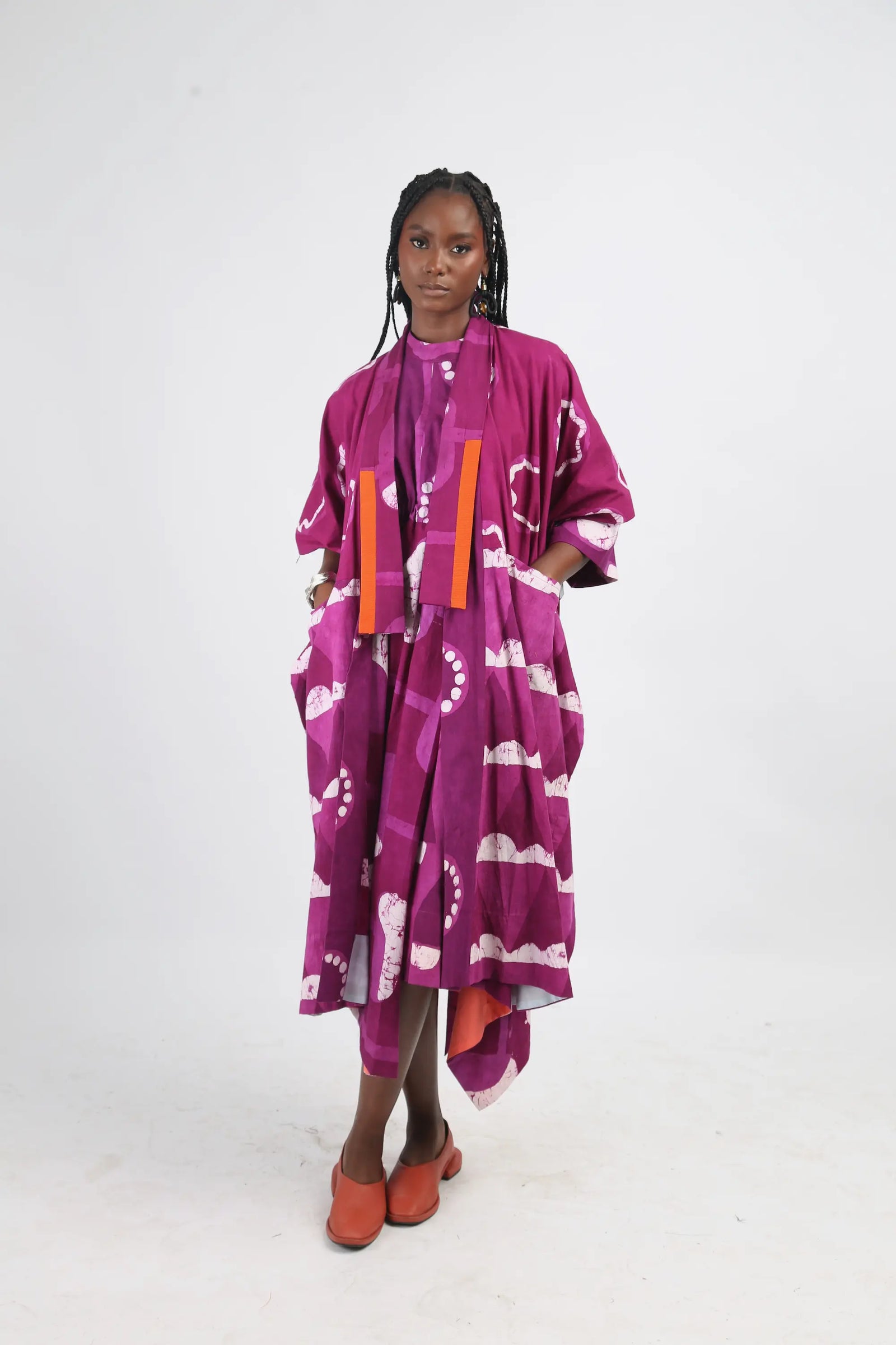 white and magenta multiprint kimono
