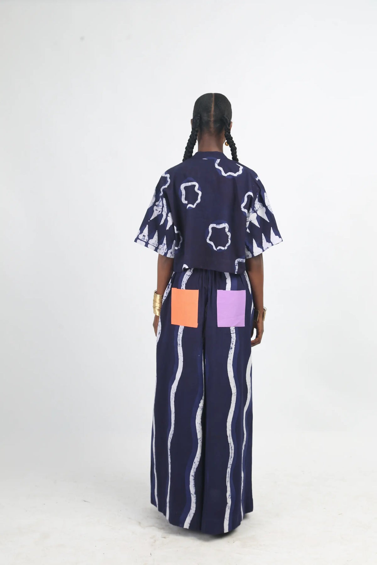 white and navy blue multiprint crop shirt