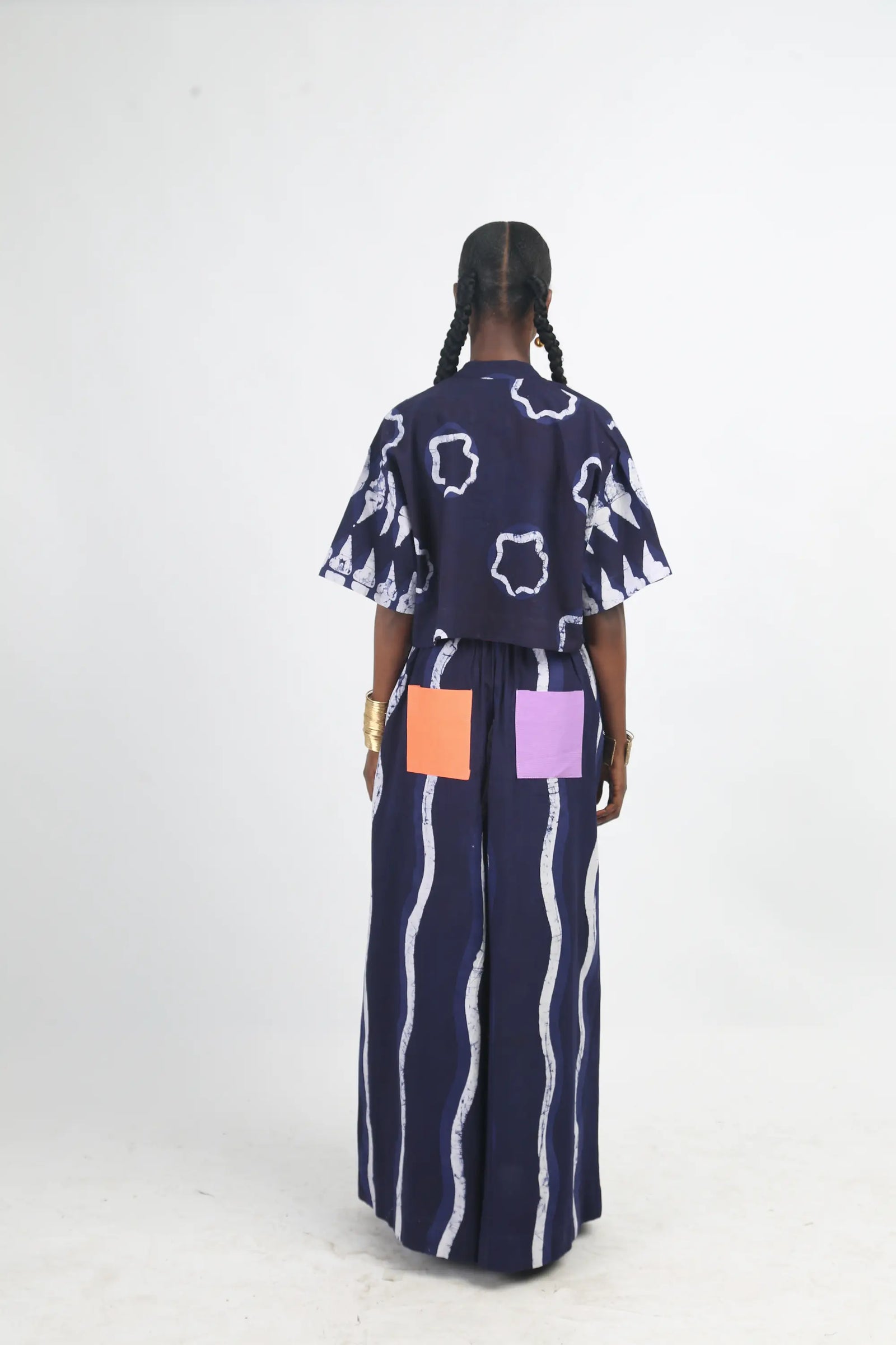 white and navy blue multiprint crop shirt