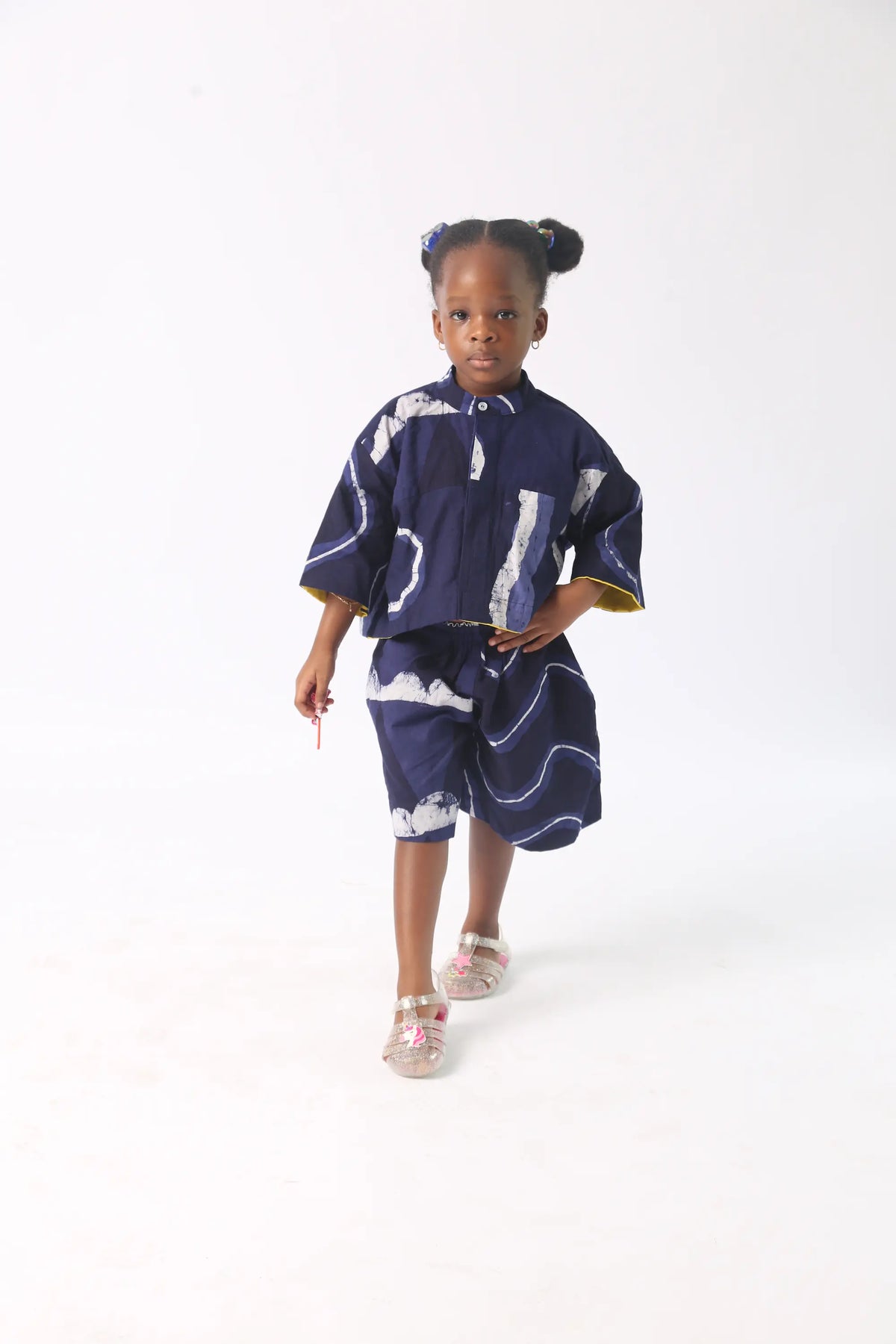 white and navy blue multiprint shorts