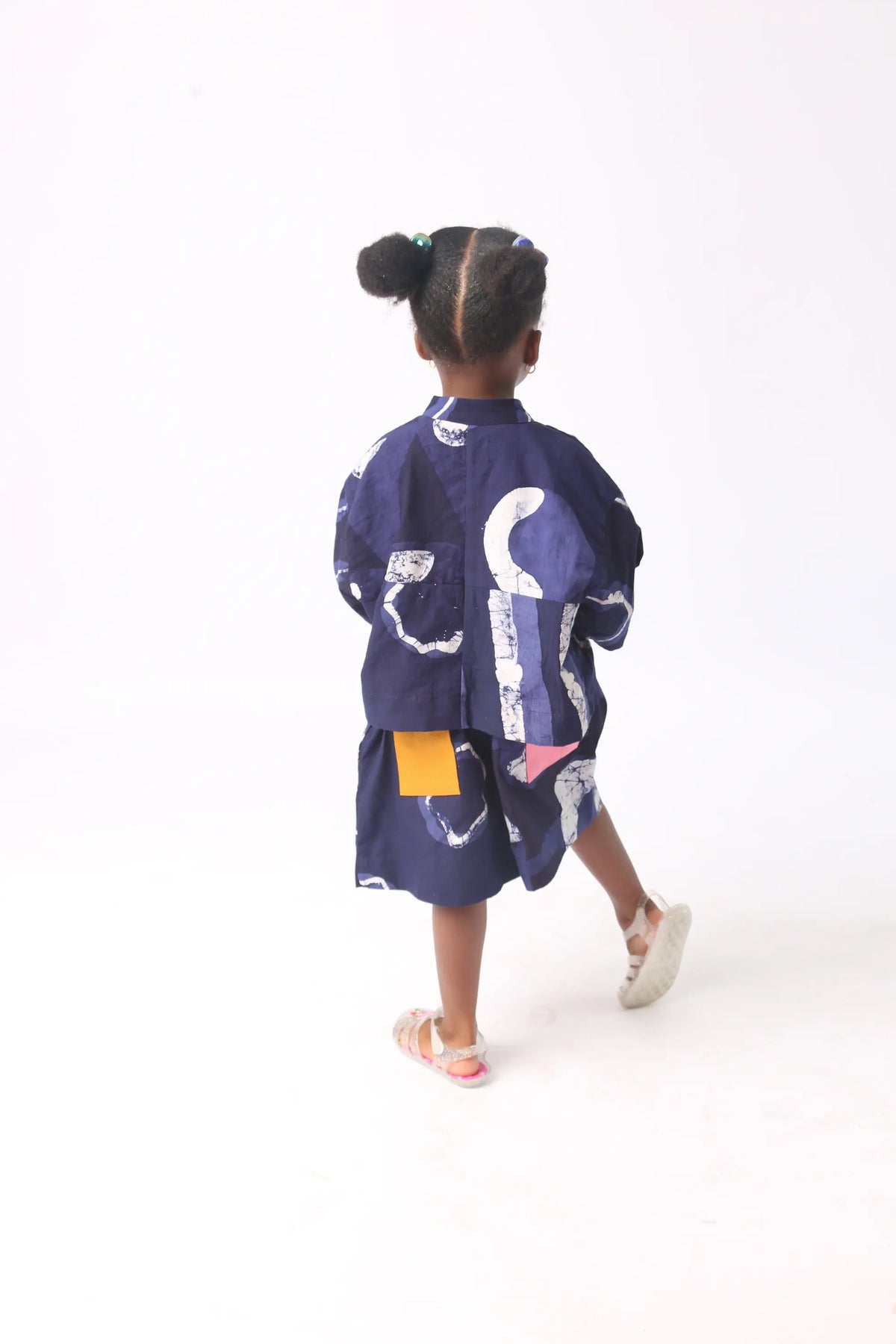 white and navy blue multiprint shorts