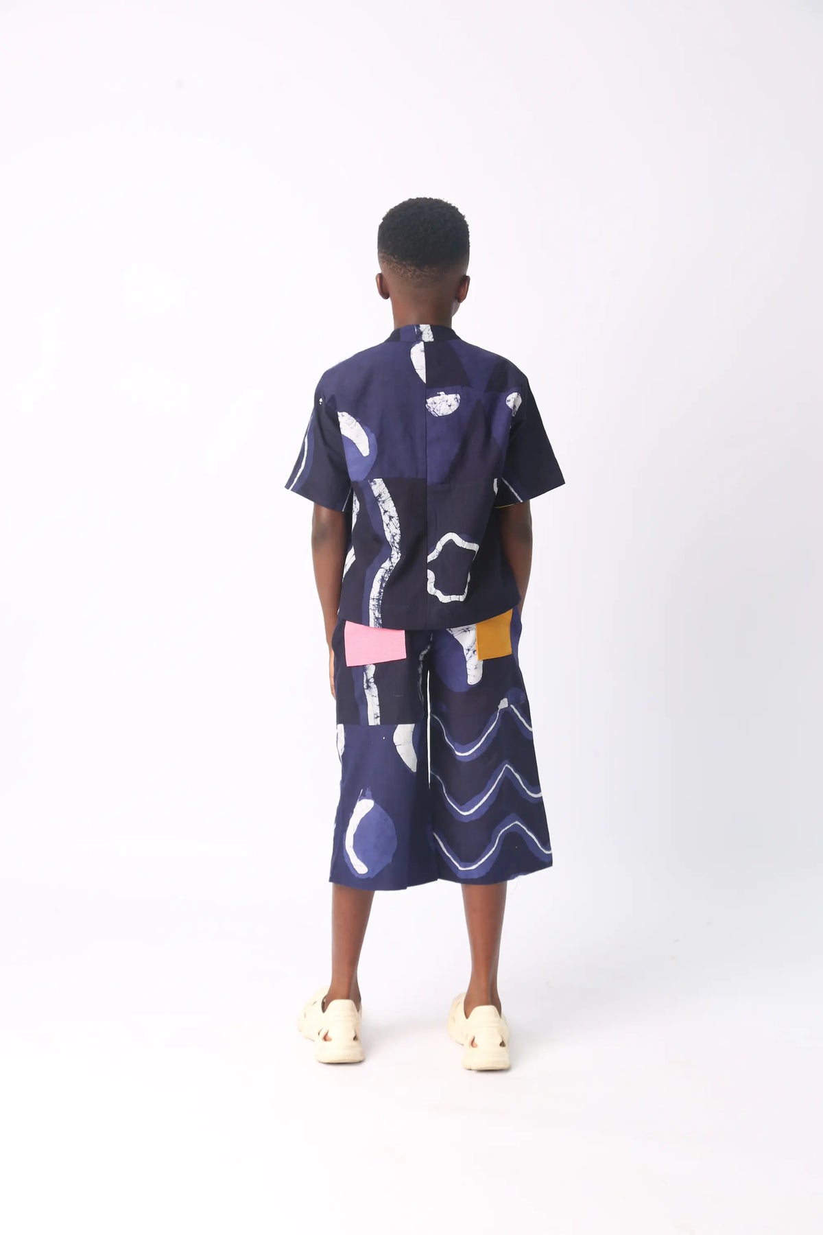 white and navy blue multiprint shirt
