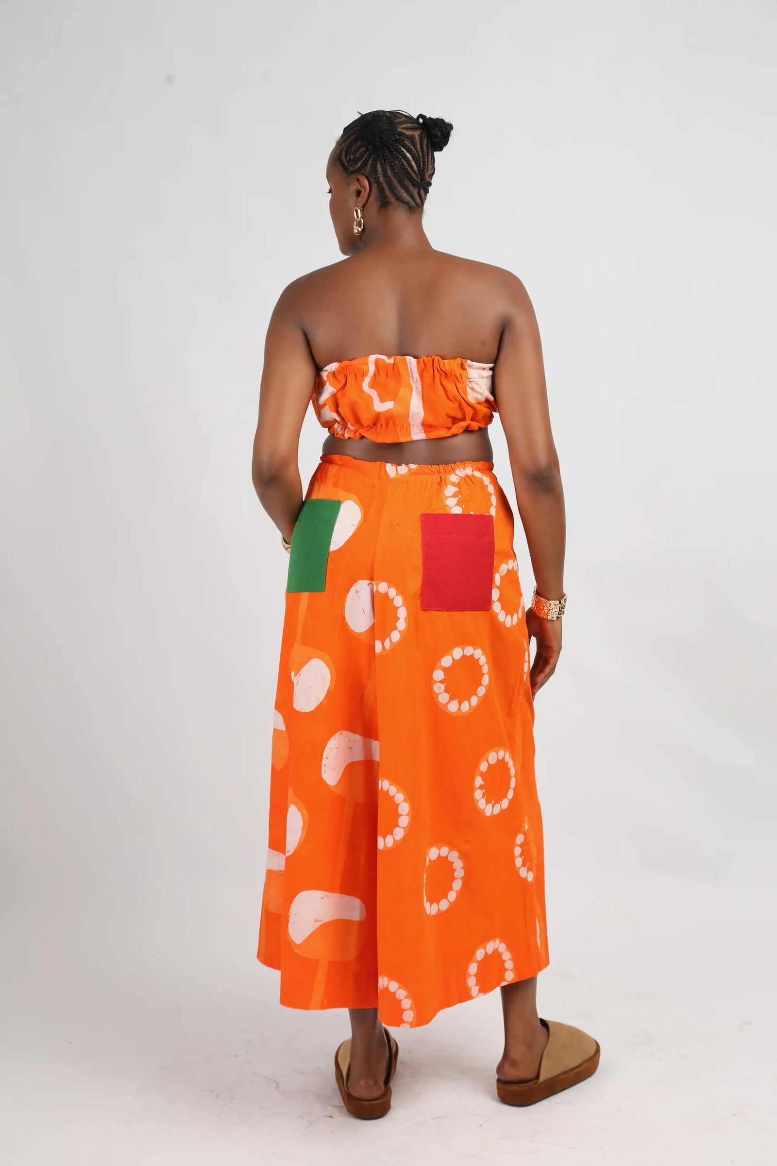 white and tangerine multiprint culottes