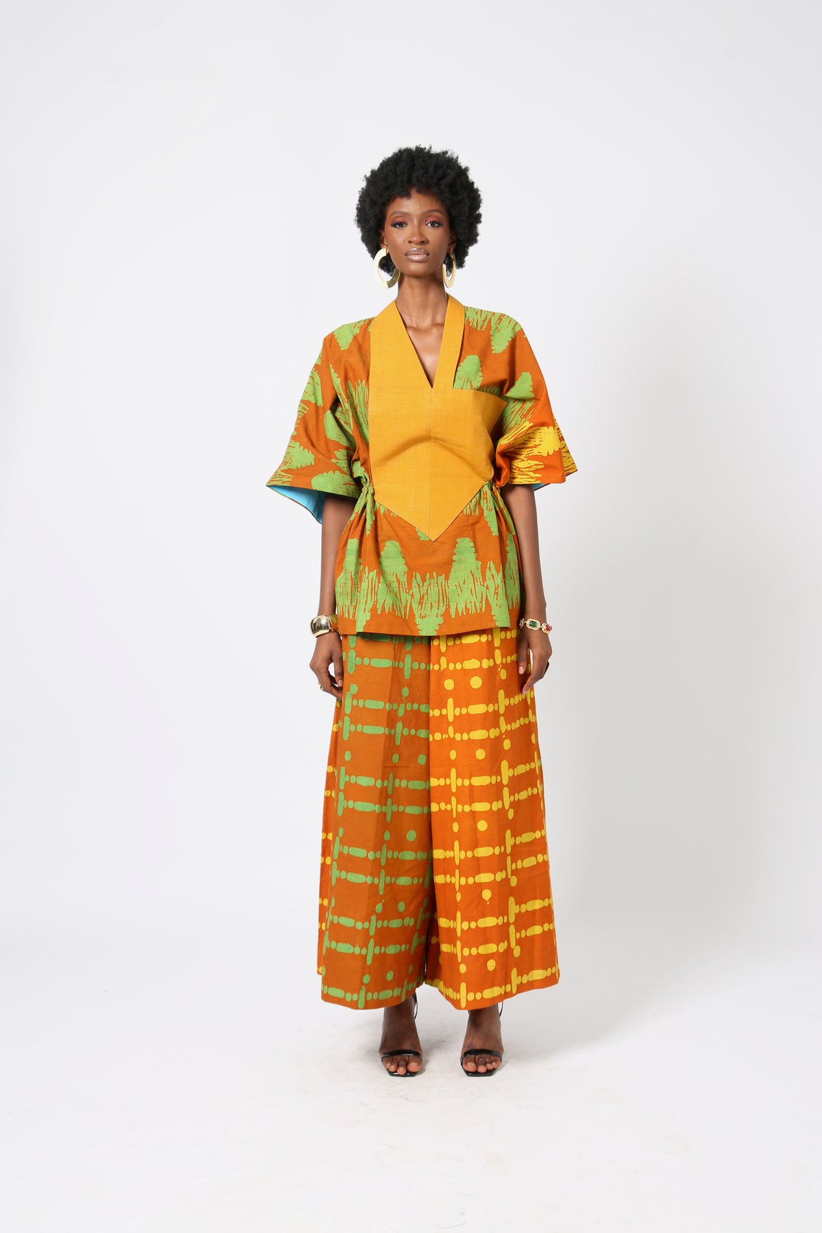 yellow and green multiprint culottes